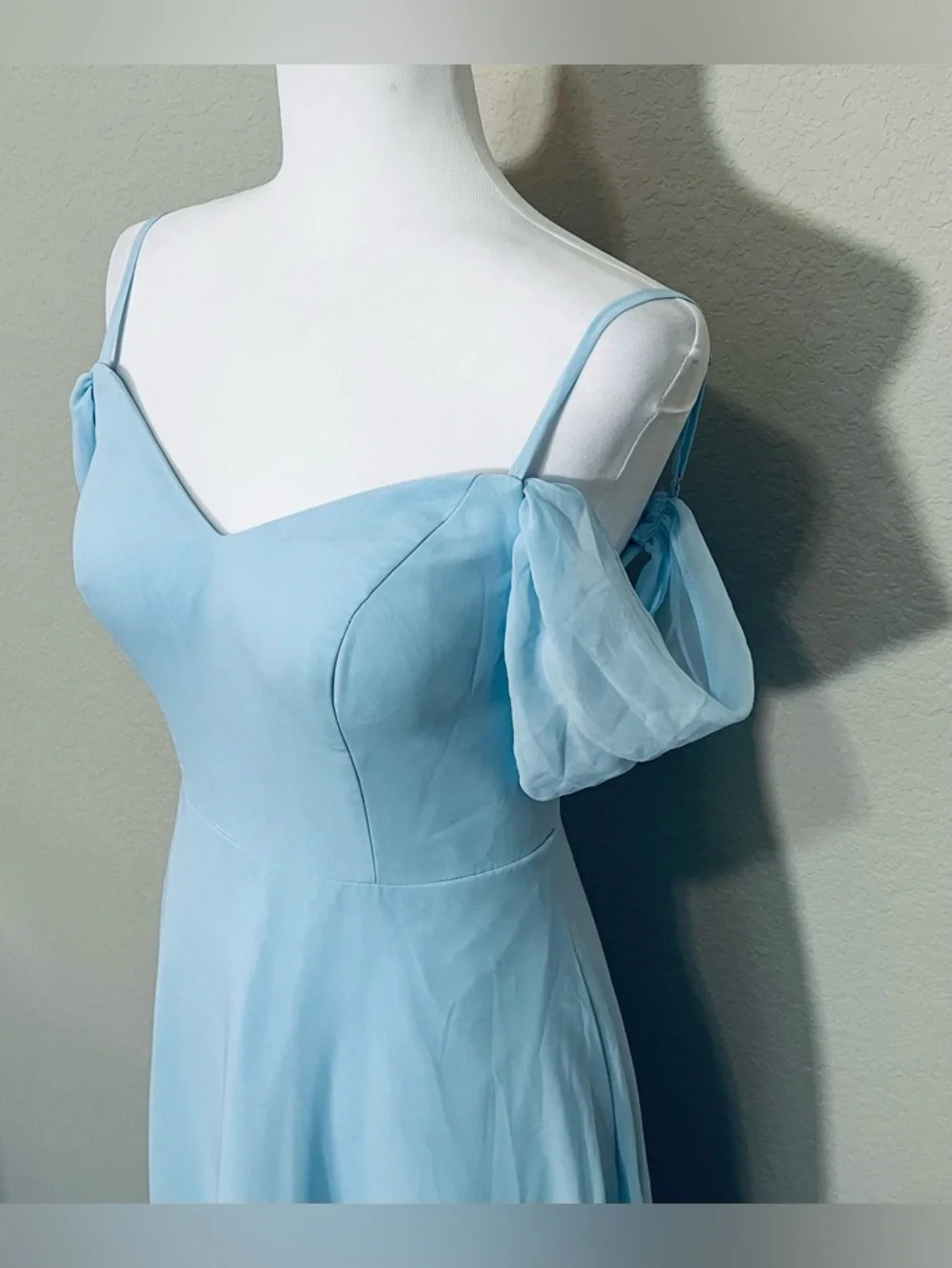 Azazie Sky Blue A-Line Off the Shoulder Chiffon Convertible Dress Size 4 - Picture 2 of 9